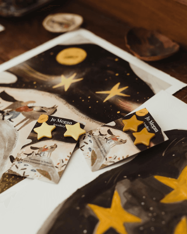 &#039;Chasing Stars&#039; earrings - Collaboration with Maiden Moose Illustration
